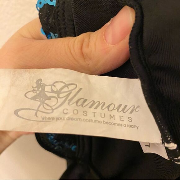 Glamour dance costume leotard black blue sequin stone mesh velvet LC large child - Picture 5 of 9